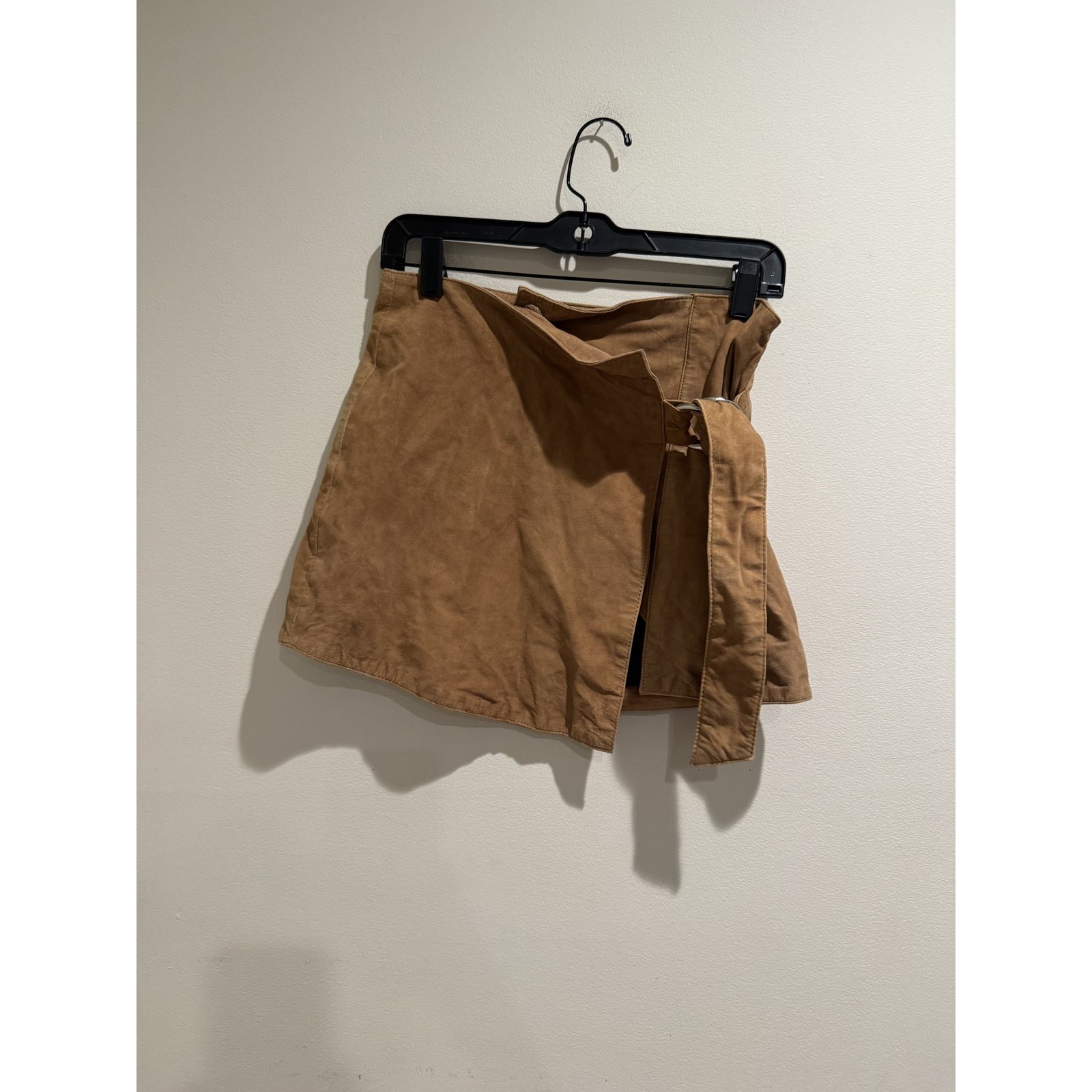 Understated Leather Skirt Womens Small Brown Suede Wrap Mini Lined Goat Suede